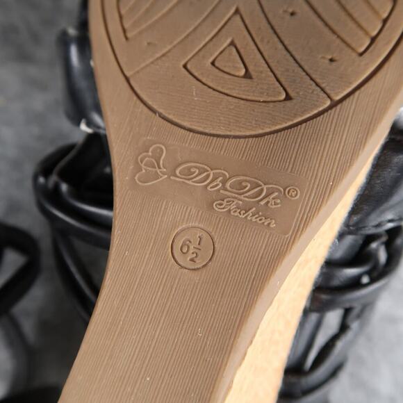 DbDk Fashion Shoes Womens 6.5 Sandals Wedge Buckle Ankle Strap Black Open Toe - Picture 15 of 15